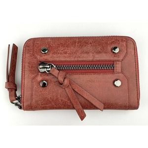 Botkier Wallet Red Zip Around Accordion Organizer Studs Faux Leather